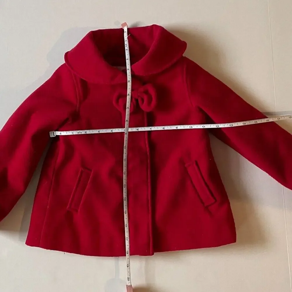 Girl's London Fog Red Coat, Bow, Shawl Collar, Classic, Special Event, 24M